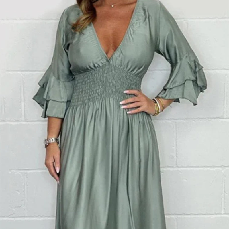 ✨💕Fließendes Kleid mit Rüschen und hoher Taille für Damen