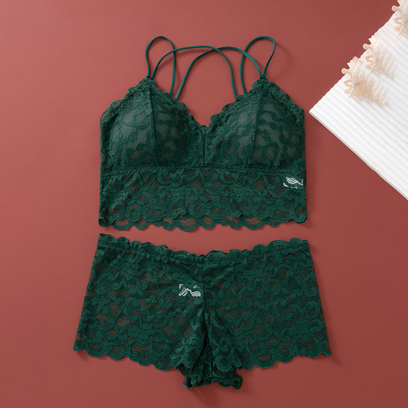 Damen-Spitzen-Bralette- und Höschen-Set