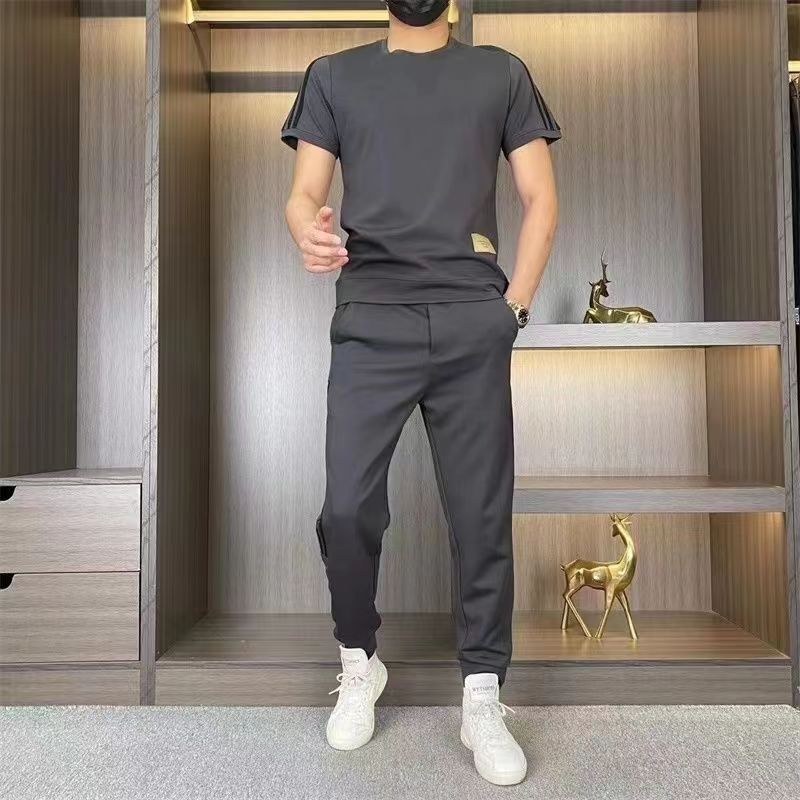 Herren High Stretch Kurzarm-Top Jogginghose 2er-Set