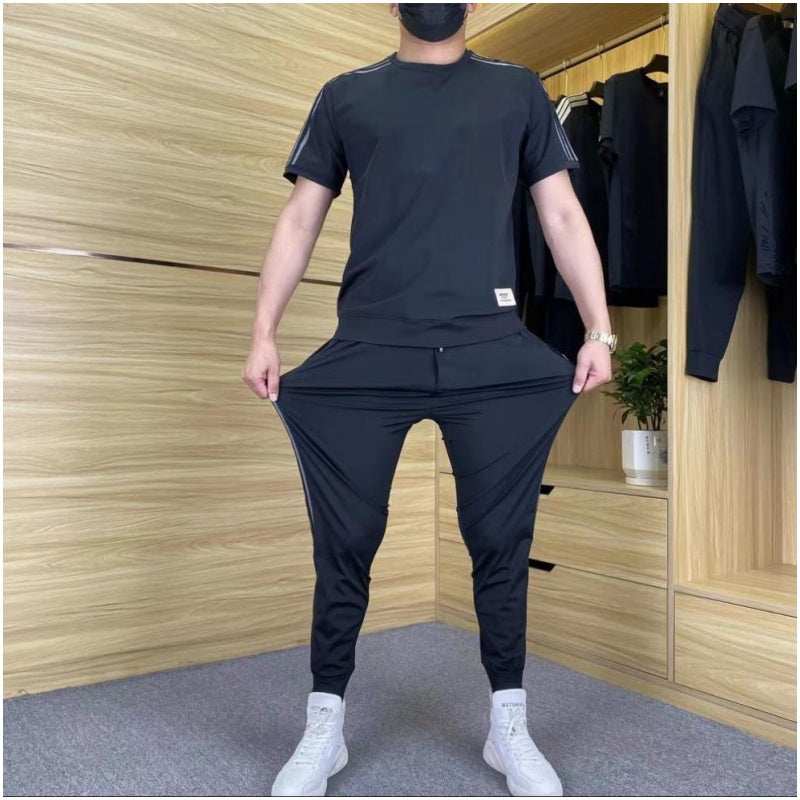Herren High Stretch Kurzarm-Top Jogginghose 2er-Set
