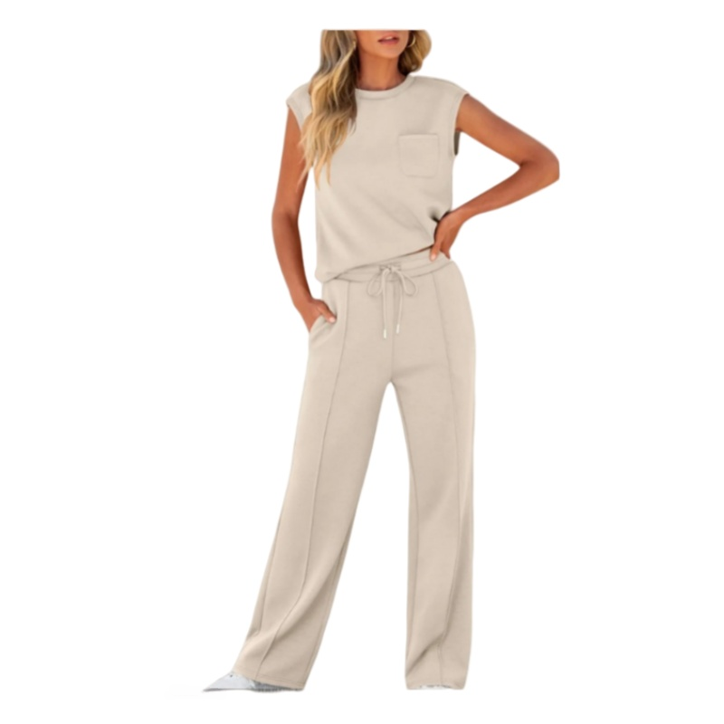 đLĂ€ssiges Damen-Set aus Ă€rmellosem Top und Hose mit Kordelzug, 2-teilig