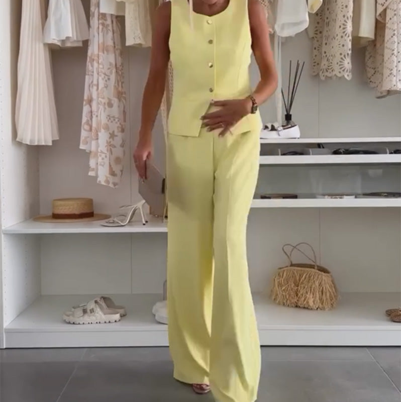 âłBegrenzte Zeit 50% Rabattđ„Set aus Ă€rmellosem Oberteil und langer Hose fĂŒr Damen