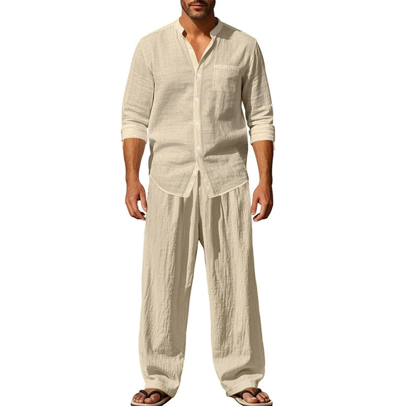 đ„LĂ€ssiges, atmungsaktives Herren-Set aus Hemd und Hose