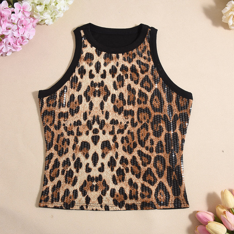 🔥🩱Slim Fit Tanktop mit Pailletten und Rundhalsausschnitt