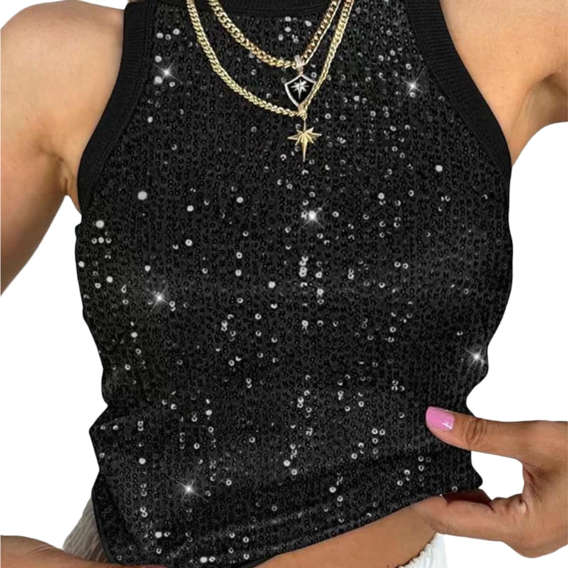 🔥🩱Slim Fit Tanktop mit Pailletten und Rundhalsausschnitt