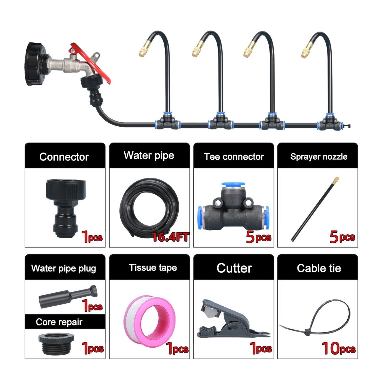 Smartes Sprinkler-Set ✨ Verstellbare Düsen | Flexibler Metallschlauch | Pfahlmontage möglich | Vielseitige Funktionalität | Ideal für Gärten, Terrassen & Gewächshäuser 🌿