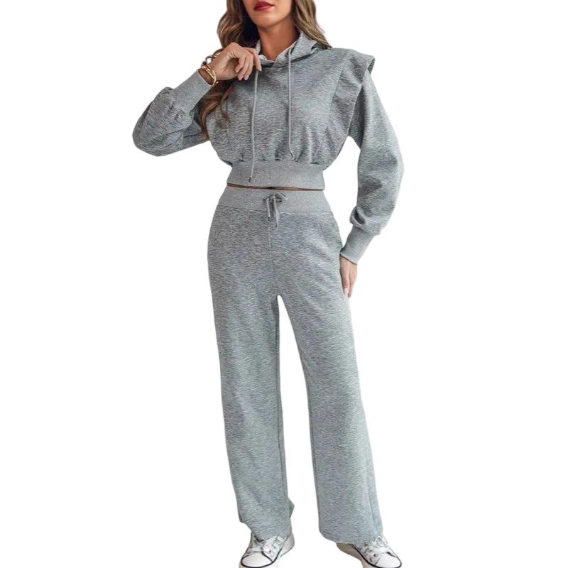 🎉🎉2-teiliges Rippstrick-Langarm-Crop-Top mit Weitbeinhose als abgestimmtes Lounge-Outfit🎈🎈