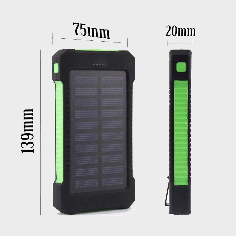 Sudrov 10000 mAh Solar-Ladegerät Powerbank Kabelloses Ladegerät Mit 4 integrierten Kabeln 7 Ausgänge 15 Watt Schnellladefunktion Powerbank für alle Mobilgeräte 3 Eingänge Tragbares Solar-Ladegerät mit zwei Taschenlampen, Karabinerhaken und Thermomete
