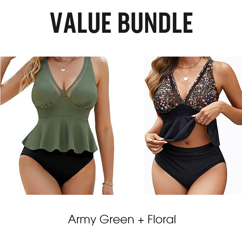 Damen-Tankini-Set mit Peplum-Schnitt und passendem Unterteil