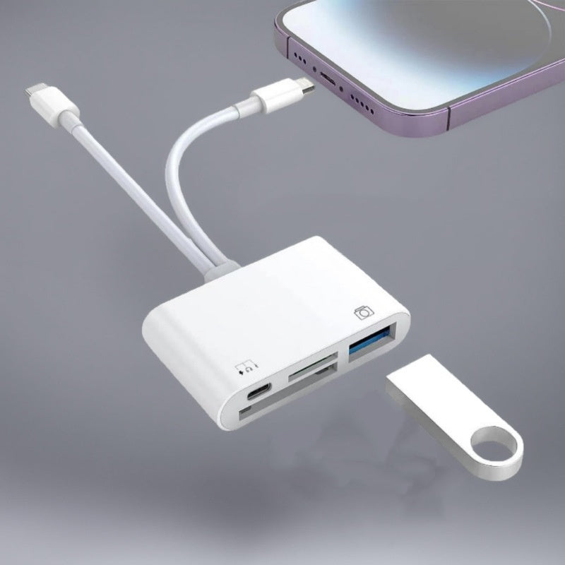 🛍️ 60 % Rabatt – 3-in-1 Speicherkartenleser für Handy & Tablet – USB-C, Lightning, USB-A – Plug & Play für iPhone , Android, PC & Mac 📱
