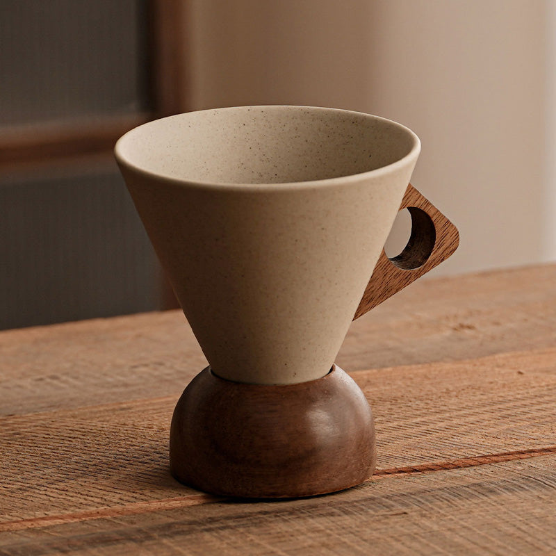 ☕ 50 % RABATT! 🍂 Vintage-Kaffeetasse – Holzgriff & Untertasse – Stilvoll & rustikal – Handgefertigte Keramik mit ergonomischen Holzelementen ✨