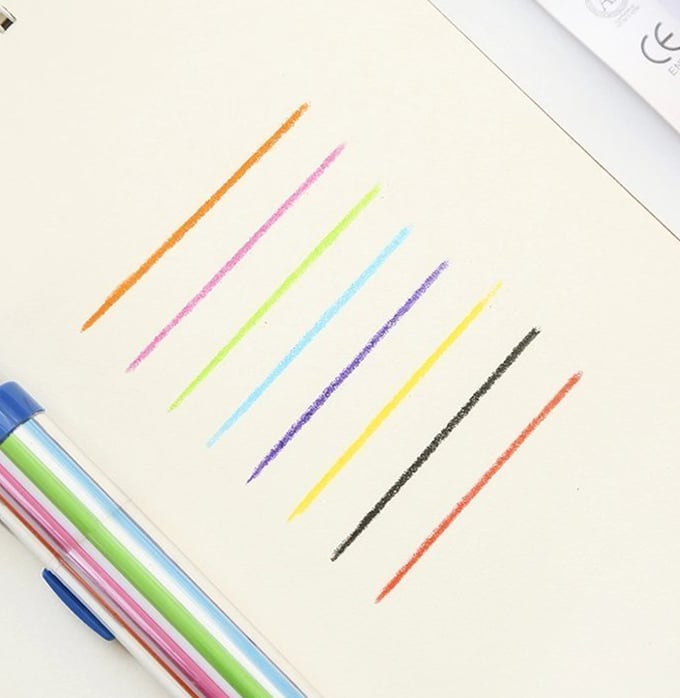 🌈🎨8-farbige Druckknopf-Buntstifte, frei von jeglichen chemischen Inhaltsstoffen, geeignet für Kinder zum Malen und Schreiben