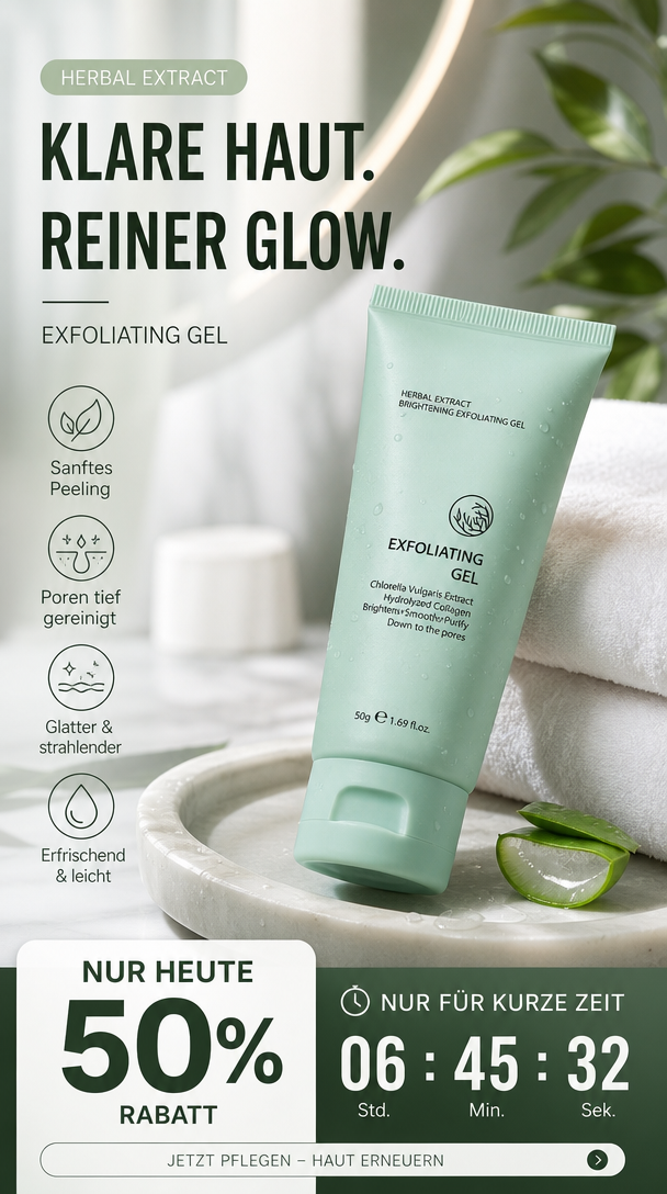 Kräuter-Exfoliating Gel mit Chlorella & Kollagen – Aufhellendes Peeling für glatte, reine Haut