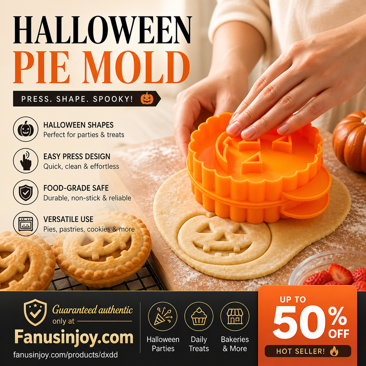 🎃 Halloween-Sonderangebot! 🔥 Diese Teigform darf nicht fehlen! 🍰 Handliche Halloween-Teigform für Pasteten