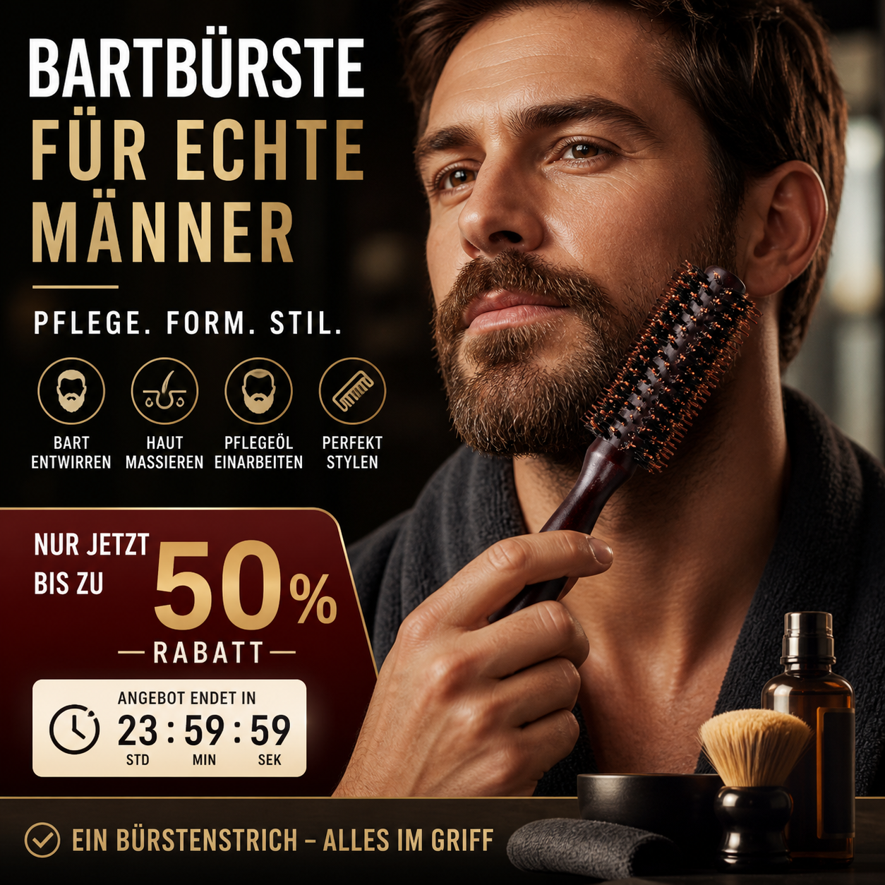 🧔50% RABATT⏰Viking‑Bartbürste, handlich hochdichte Borsten, ideale Bartpflege für Männer✨
