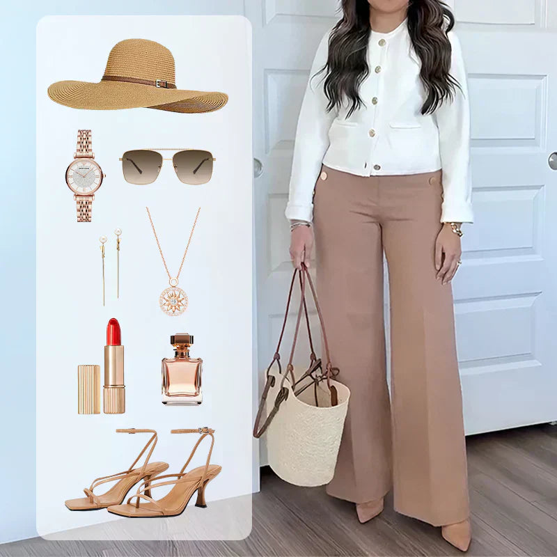 👖53% RABATT! ✨ Hoch Elastische Hose mit Knopfverschluss & Weitem Bein – Figurformend, 3 Längen & Superbequem 🏃‍♀️