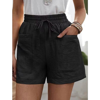 Neue Damenhose in Unifarbe mit zwei Taschen, lockerer Passform, aus Baumwolle und Leinen
