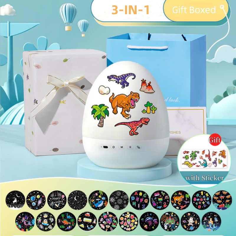 🦕🥚 Dino-Ei-Nachtlicht-Projektor mit Musik – 16 Farben, Timer, 360° drehbar – magisches Kinderzimmer! ✨