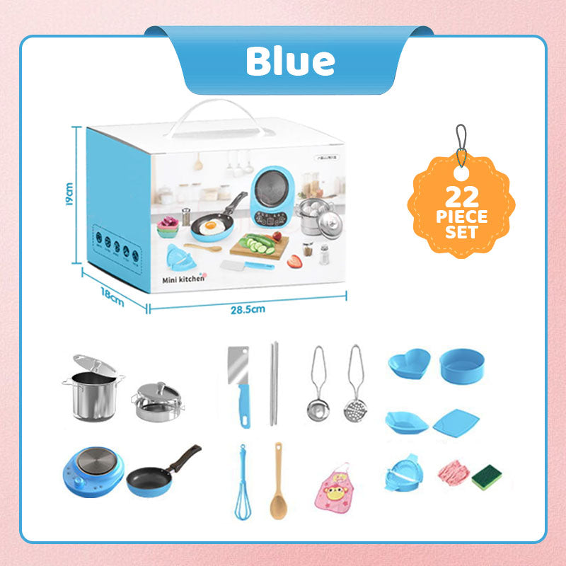🔥 50% RABATT! 🎁👧🏻 Realistisches Mini-Kochset – Komplettes 22-teiliges Set mit Herd und Küchenutensilien für Kinder | Perfekt als Geschenk 🍳👨‍🍳