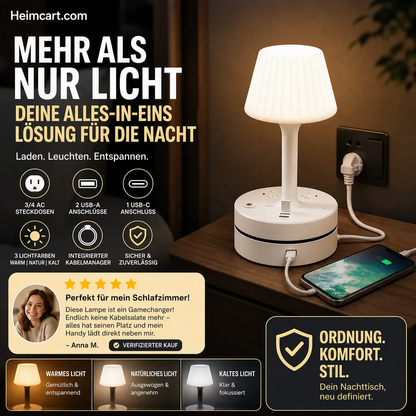 📢📢 50 % Rabatt!! ⏰💡 Nachttischlampe mit Steckdosen und USB-Anschlüssen