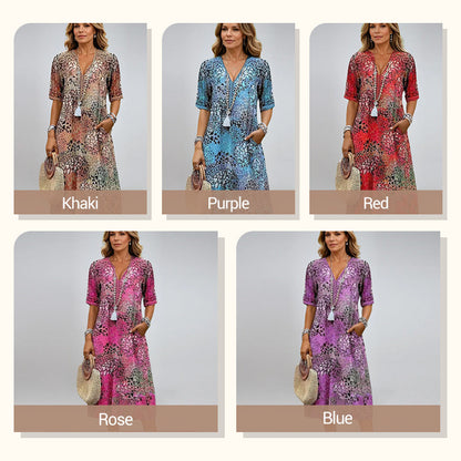 🎁Zeitlich begrenzter Rabatt💃Bedrucktes Midikleid mit V-Ausschnitt für Damen