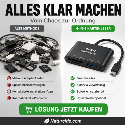 🛍️ 60 % Rabatt – 3-in-1 Speicherkartenleser für Handy & Tablet – USB-C, Lightning, USB-A – Plug & Play für iPhone , Android, PC & Mac 📱