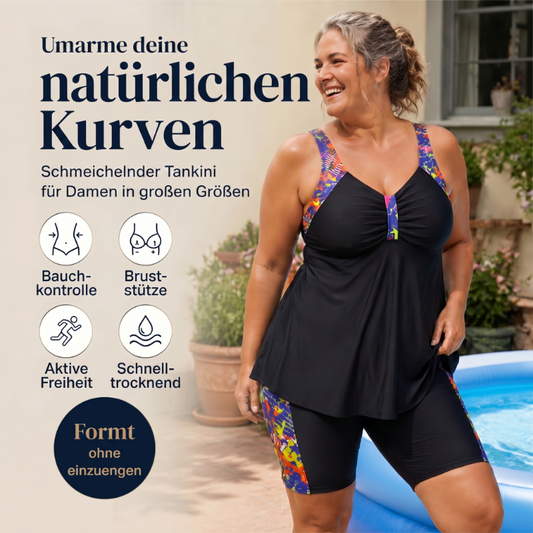 📢📢 50 % RABATT !! ⏰ Damen Fließendes Tankini-Oberteil und Shorts Badeanzug – Bauchkontrolle, Boy Shorts, Stützend ✨