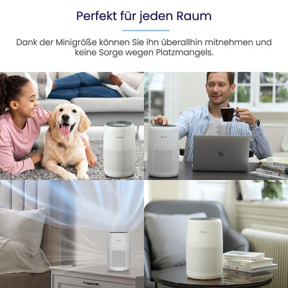 🔥 Luftreiniger Allergiker mit Aromatherapie, HEPA Luftfilter gegen Schimmel, Staub und Tierhaare bis zu 0,3 µm für Schlafzimmer, 7 Watt Energiesparend, 3 Geschwindigkeiten