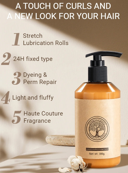 💆‍♀️💧 Marokkanische Styling-Creme für Volumen & Elastizität 👩‍🦰✨ definierte Locken & seidig-glattes Haar, repariert trockenes & geschädigtes Haar