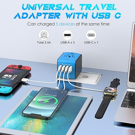 ✈️Internationaler Reise-Schnellladeanschluss 4USB-Port Anti-Single-Plug Smart Chip Global Universal Conversion Plug Travel Assistant🔋