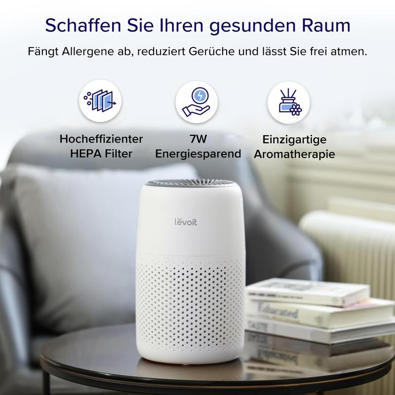 🔥 Luftreiniger Allergiker mit Aromatherapie, HEPA Luftfilter gegen Schimmel, Staub und Tierhaare bis zu 0,3 µm für Schlafzimmer, 7 Watt Energiesparend, 3 Geschwindigkeiten
