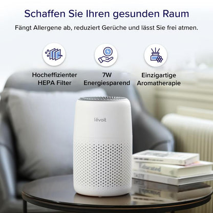 🔥 Luftreiniger Allergiker mit Aromatherapie, HEPA Luftfilter gegen Schimmel, Staub und Tierhaare bis zu 0,3 µm für Schlafzimmer, 7 Watt Energiesparend, 3 Geschwindigkeiten