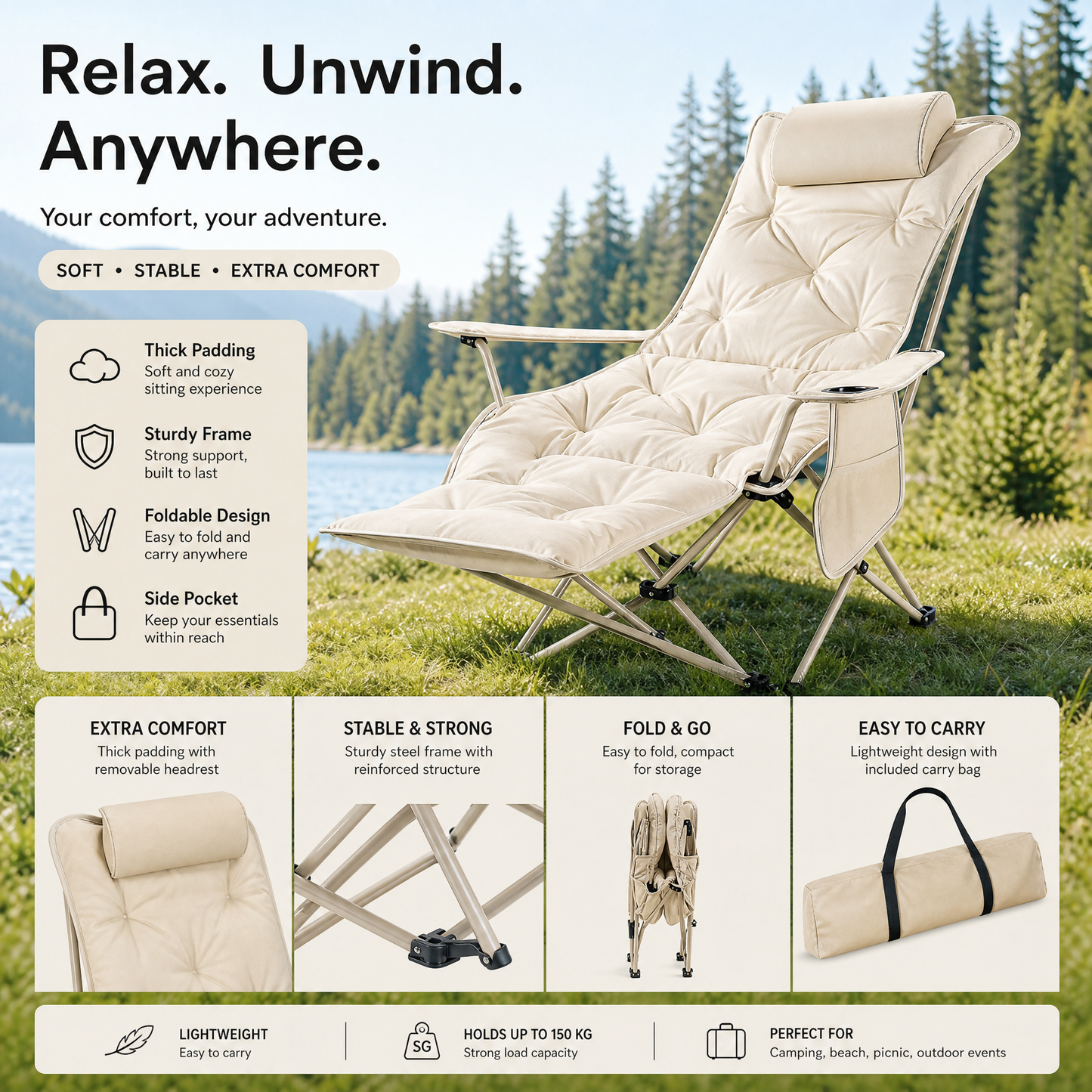 🪑 50% RABATT! 🏕️ Outdoor-Klappstuhl