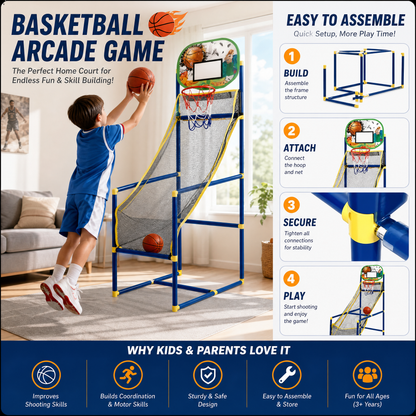 🏀⛹️ Indoor-Basketball-Arcade-Spiel mit 4 Bällen – kinderfreundliches Korbspiel für Zuhause 🎯🏀 perfekt für Spielzimmer & Party, fördert Motorik, unzerbrechlicher Rahmen, sofort spielbereit!