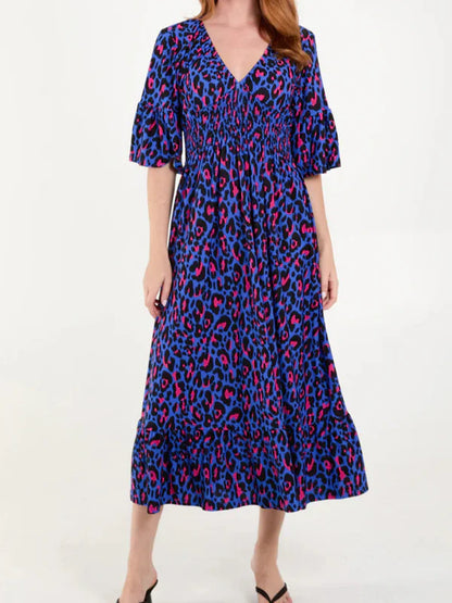 🌷Frühjahrs-Hot-Sale 49% Rabatt🍃Leopardenkleid mit geraffter Taille🌺Bequem mit guter Figur