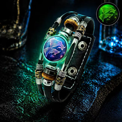 💥Last-Minute-Angebot – 50 % Rabatt ☪️Im Dunkeln leuchtendes Lederarmband mit Sternzeichen für Männer und Frauen (6,9/8,1 Zoll)♑️
