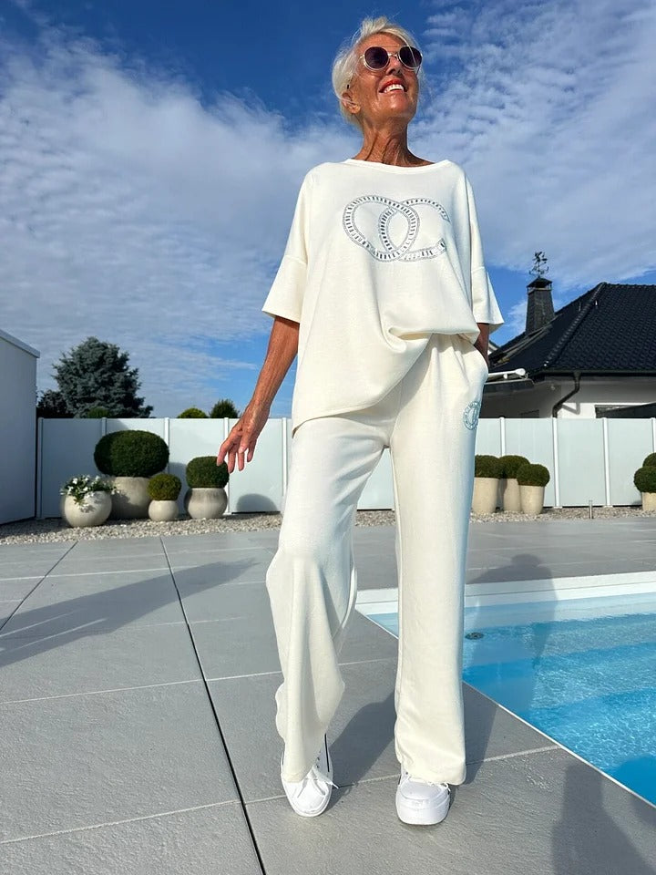 🌻Sommer-Hot-Sale - 50% Rabatt🌸Lässiges zweiteiliges Set für Frauen, einfarbiger Pullover und lockere Hose