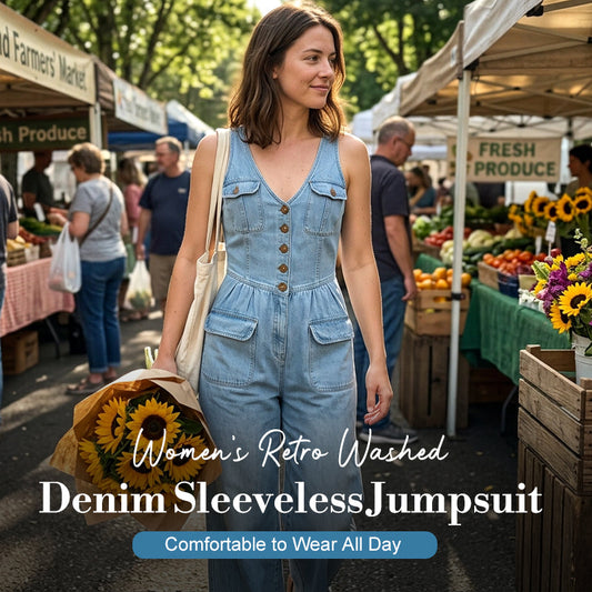 ⏳💫 ZEITLICH BEGRENZTES ANGEBOT! Ärmelloser Damen Jeans-Overall mit V-Ausschnitt & Weitbein