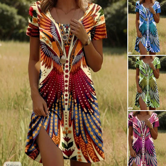 💃 Damenkleid mit kurzen Ärmeln und Blumenmuster