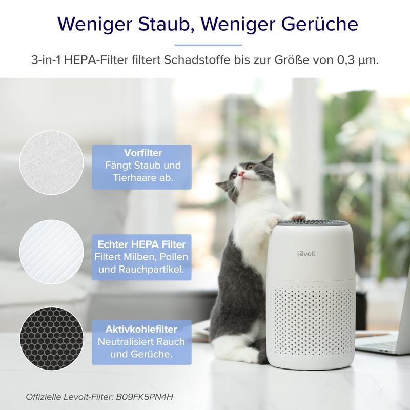🔥 Luftreiniger Allergiker mit Aromatherapie, HEPA Luftfilter gegen Schimmel, Staub und Tierhaare bis zu 0,3 µm für Schlafzimmer, 7 Watt Energiesparend, 3 Geschwindigkeiten