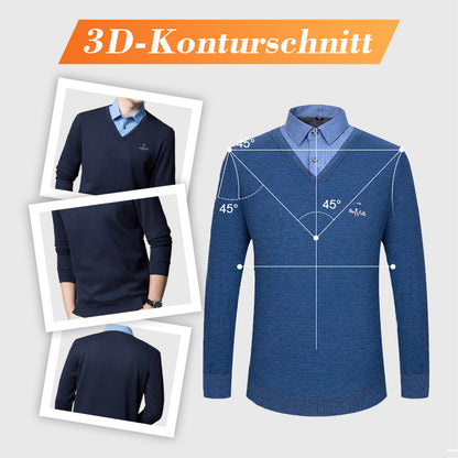 🎁✨Herren Fleece-Pullover mit Hemdkragen und Wärmeisolierung in Layering-Optik