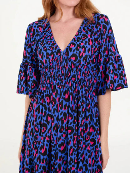 🌷Frühjahrs-Hot-Sale 49% Rabatt🍃Leopardenkleid mit geraffter Taille🌺Bequem mit guter Figur