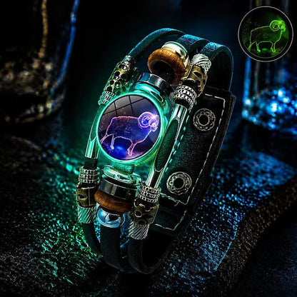 💥Last-Minute-Angebot – 50 % Rabatt ☪️Im Dunkeln leuchtendes Lederarmband mit Sternzeichen für Männer und Frauen (6,9/8,1 Zoll)♑️