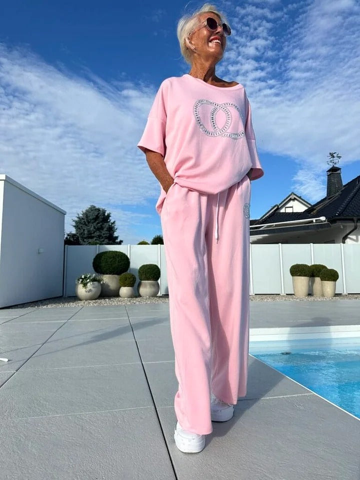 🌻Sommer-Hot-Sale - 50% Rabatt🌸Lässiges zweiteiliges Set für Frauen, einfarbiger Pullover und lockere Hose