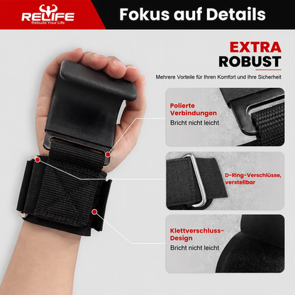 RELIFESPORTS Verstellbare Gewichtheber Handgelenkbänder (Paar) – Professionelle Wrist Straps & Lifting Grips für Krafttraining, Deadlifts, Klimmzüge und Fitnessstudio, Stabiler Handgelenkschutz für Damen und Herren