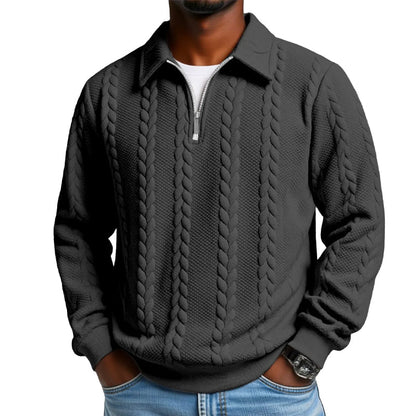 👔🧶 Lässiger Herrenpullover mit Halbreißverschluss – Zopfmuster für Wärme & Stil! Perfekt für Arbeit ✨ und Freizeit 🌿 aus nachhaltiger Baumwolle.