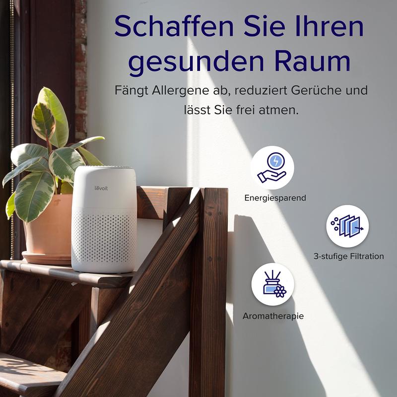🔥 Luftreiniger Allergiker mit Aromatherapie, HEPA Luftfilter gegen Schimmel, Staub und Tierhaare bis zu 0,3 µm für Schlafzimmer, 7 Watt Energiesparend, 3 Geschwindigkeiten