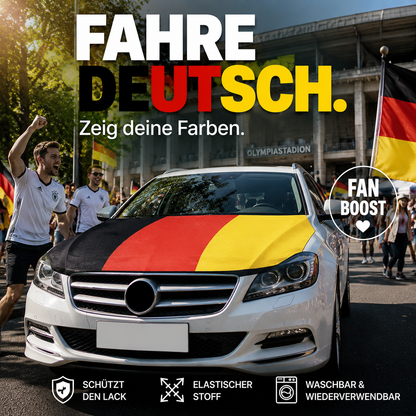 🏁🚗🇩🇪Patriotische Motorhaubenflaggenabdeckung -  Schnelle Befestigung ohne Werkzeug⚽🏆