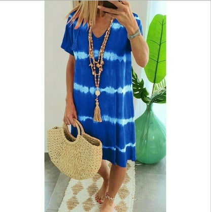 🔥 Letzter Tag! 50% Rabatt Damen Batik-Streifen T-Shirt Kleid 🌴 Lockeres luftiges Freizeitkleid für Sommer & Urlaub
