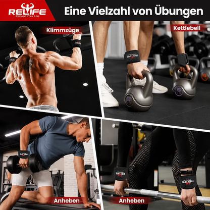 RELIFESPORTS Verstellbare Gewichtheber Handgelenkbänder (Paar) – Professionelle Wrist Straps & Lifting Grips für Krafttraining, Deadlifts, Klimmzüge und Fitnessstudio, Stabiler Handgelenkschutz für Damen und Herren